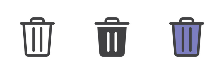 Trash bin different style icon set
