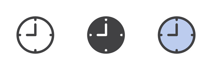 Round clock different style icon set.