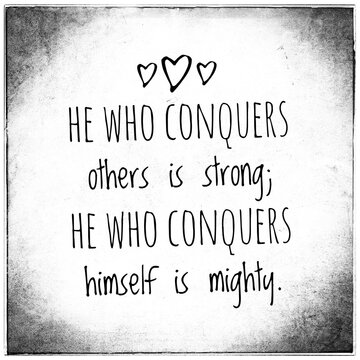 He who conquers others is strong; He who conquers himself is mighty. Top motivation and inspirational quote.