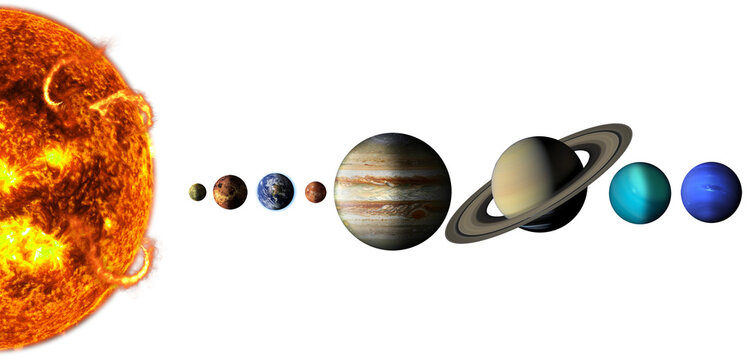 Sun and the planets of our Solar system isolated. Image elements furnished by NASA.