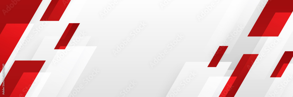 Wall mural red and white abstract banner background. modern abstract white and red background with 3d overlap l