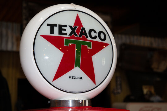 Texaco Gas Station Sign Text And Logo Brand From Chevron Corporation In Old Pump Vintage Fuel