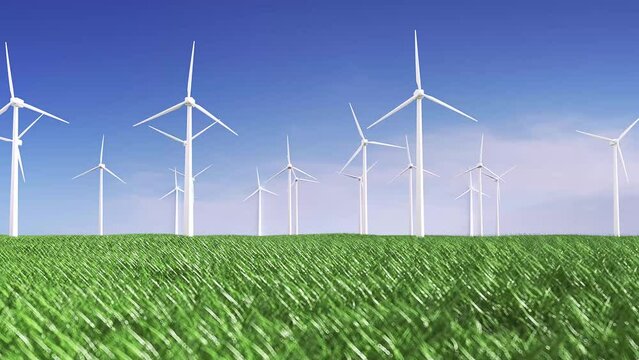 wind power station on meadow 3d rendered