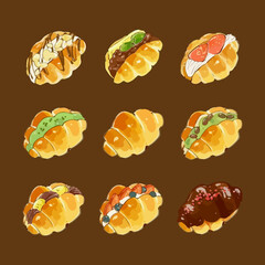 Set of sandwiches in watercolor style vector illustration