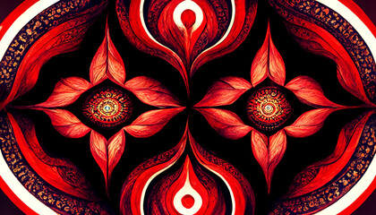 Red amulet, mandala. AI render.