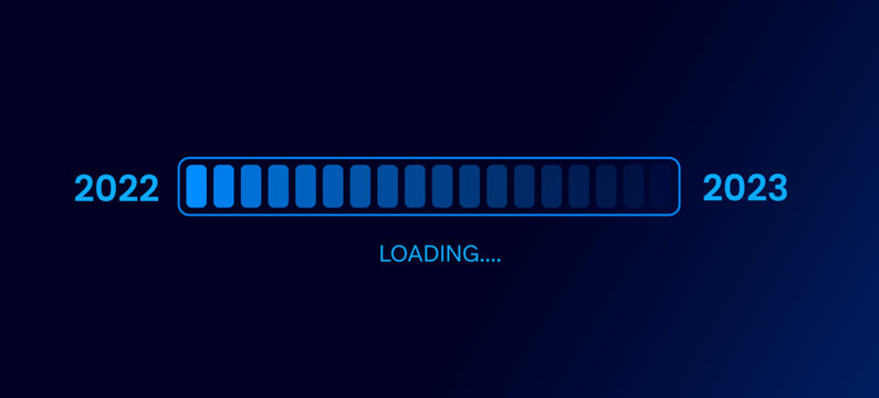 Loading New Year 2022 to 2023. Progress Bar with blue background. Happy New Year 2023.