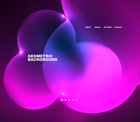 Neon glowing bubbles, circles magic energy space light concept, abstract background wallpaper design