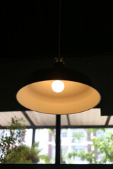 Vintage black lantern in a restaurant.