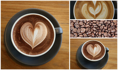 Coffee mugs placed on a table in a coffee shop.
