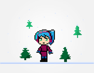 Pixel winter character nature outdoor 