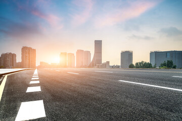 Road and modern city buildings landscape skyline