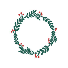 Christmas wreath.Decor for New Year Christmas and holiday.Wreath with red berries.