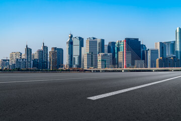 Road and modern city buildings landscape skyline