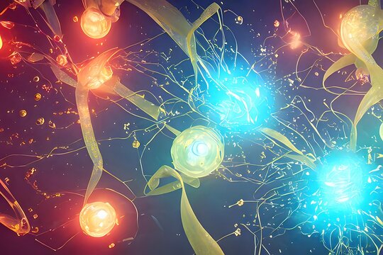 Quantum Entanglement States Pair 3D Particles Model. The 2022 Nobel Prize In Physics For Experiments With Entangled Photons, Pioneering Quantum Information Science