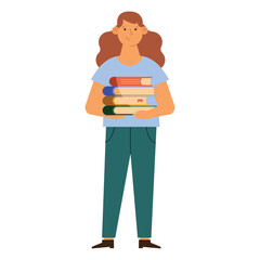 woman with pile books