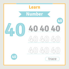 Fototapeta premium Back to school worksheet for kids with number tracing fun vector preschool number illustration for kids learning activity alphabet coloring book