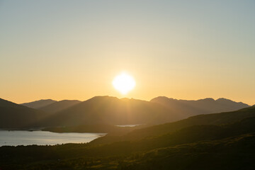 Loch Lomond at sunset in Scotland 
