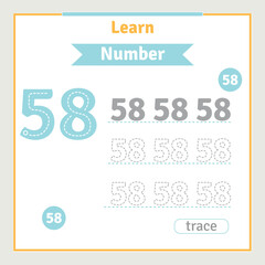 Fototapeta premium Back to school worksheet for kids with number tracing fun vector preschool number illustration for kids learning activity alphabet coloring book