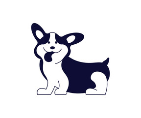 Cute dog lies, stylized pet isolated on white