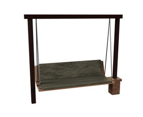 Wooden swing with exterior features.3D Rendering
