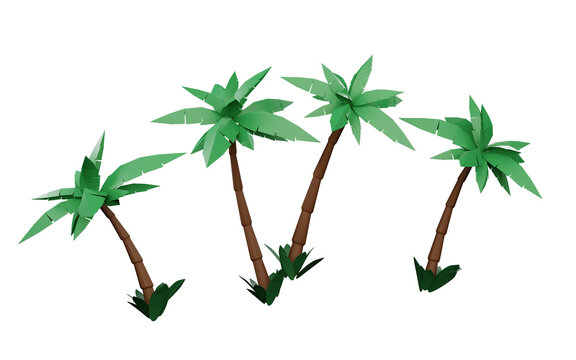 Palm trees with low poly design.3D Rendering