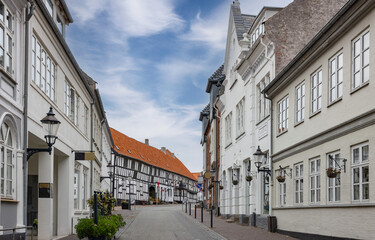 Along the street in Bogense, Bogense is a harbor town on the Kattegat on northern Fyn,Denmark,Scandinavia,Europe	