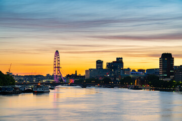 South Bank skyline panorama at sunrise in London. England