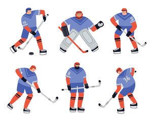 Fototapeta na wymiar Set of ice hockey players. Hand drawn vector illustration.