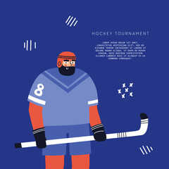 Fototapeta premium Hockey tournament flyer with a player. Hand drawn vector illustration