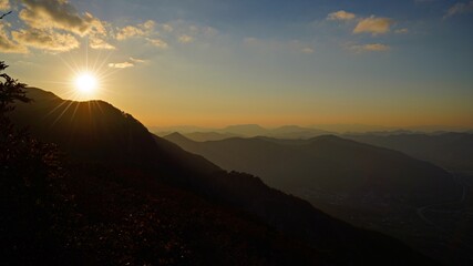 Sunset scenery of Cheonwangsan Mountain in Miryang, South Korea
