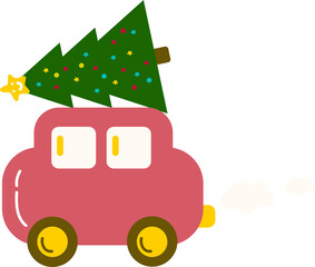 Christmas car carrying tree .Christmas print supplies. Merry Christmas Party People Celebrating Christmas Flat Illustration .wrapping paper. Christmas print supplies. Merry Christmas Party People Cele
