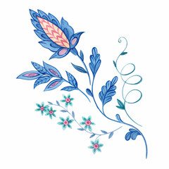 Fototapeta na wymiar Beautiful floral composition with hand drawn watercolor flower elements painted in old traditional turkish arabesque style. Stock clip art illustration.