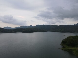 Fototapeta na wymiar Ranugumbolo lake view when it's cloudy