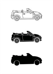silhouette set illustration of convertible car