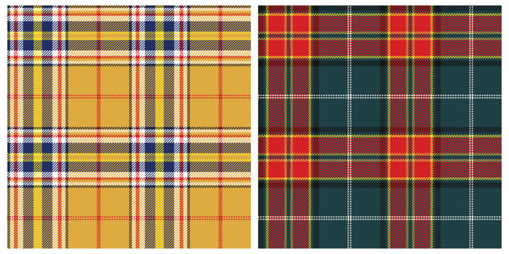 yellow, blue, red and green tartan plaid scottish seamless patterns. flannel plaid and checkered patterns vector.