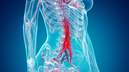 3d rendered illustration of the female abdominal vascular system