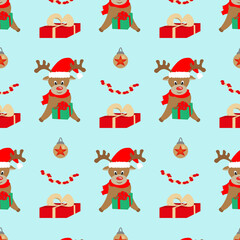 christmas seamless pattern with deer and present