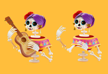 3d Day of the dead skeleton set