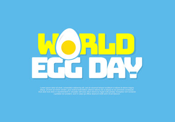 World egg day background banner poster with cute egg on blue color.