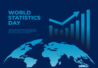 World statistic day background with earth map and graphic on blue color.