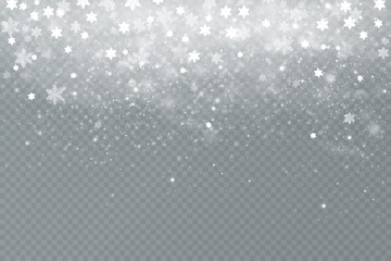 Realistic falling snow.Christmas background.Isolated on transparent background.