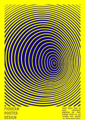 Geometrical Poster Design with Optical Illusion Effect.  Modern Psychedelic Cover Page Collection. Colourful Wave Lines Background. Fluid Stripes Art. Swiss Design. Vector Illustration for Brochure.