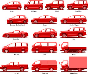 Car body types vector red illustration 車種