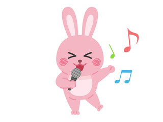 カラオケで歌う、ウサギのキャラクターのイラスト