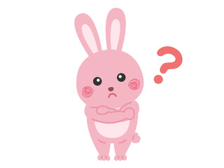 首をかしげる、ウサギのキャラクターのイラスト