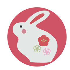 2023年　卯年　年賀状　イラスト　和風なうさぎのシンプルな置物風 日の丸の背景付き　アイコン風