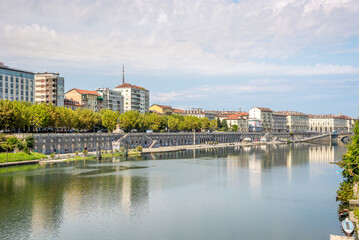 Fototapeta na wymiar View at the Waterfront of Po river in Torino, Italy