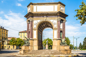 Fototapeta na wymiar View at the Monumental Arch to the Artillery Force (Valentino) in the streets of Turin, Italy