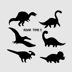 Silhouettes of cute dinosaurs vector