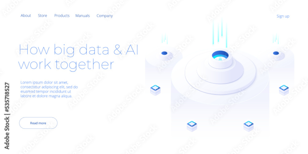Sticker big data technology in isometric vector illustration. information storage and analysis system. digit